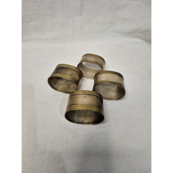 Vintage Silver Plated Over‎ Brass Oval Napkin Rings Set of 4 - Picture 1 of 3